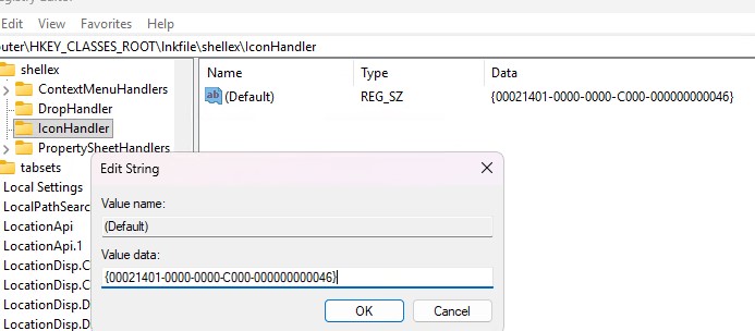 Восстановить значение IconHandler в реестре