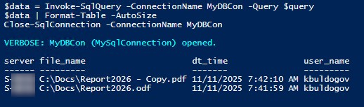 Запрос PowerShell к sql БД для получении инфомации о пользователе, удалившем файл