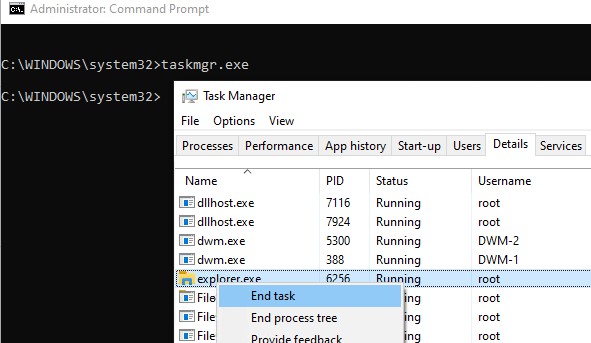 завершить процесс проводника windows file explorer (explorer.exe)