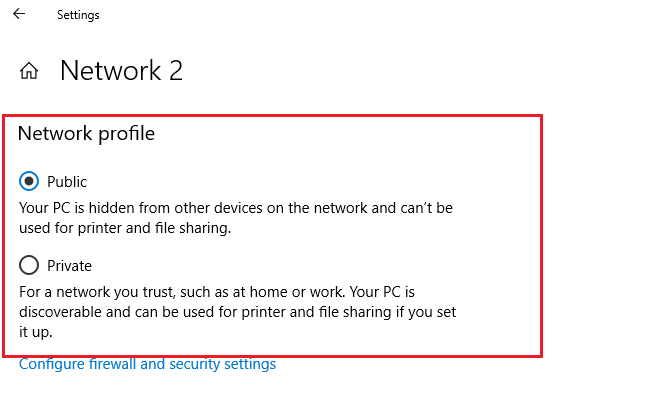 изменить общедоступную сеть на частную в Windows 10