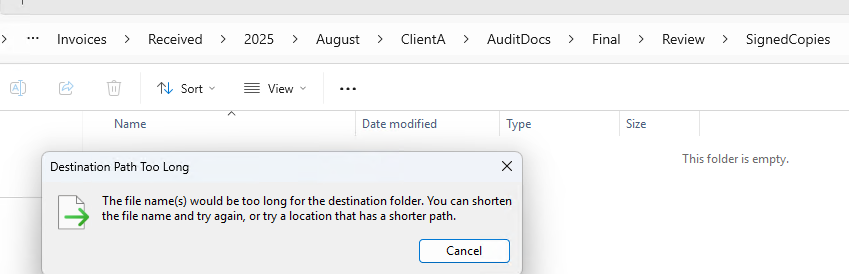 Ошибка слишком длинный целевой путь в проводнике windows