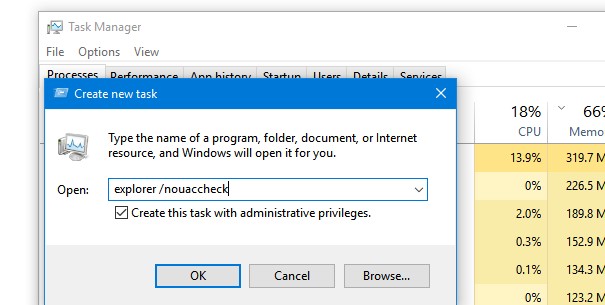 запуск проводника Windows с правами администратора 