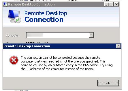 The connection cannot be completed because the remote computer that was reached is not the one you specified. This could be caused by an outdated entry in the DNS cache. Try using the IP address of the computer instead of the name