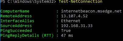Test-NetConnection проверить достуа в интернет на компьютере