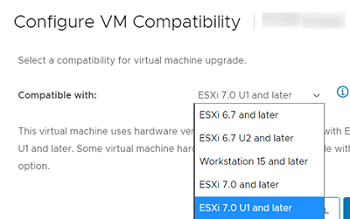 Выбрать версию VM compatibility для виртуальной машины Vmware