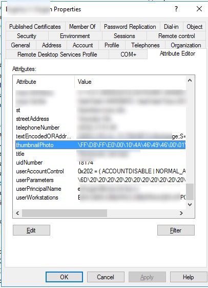 просмотр бинарного значения атрибута thumbnailPhoto в консоли Active Directory