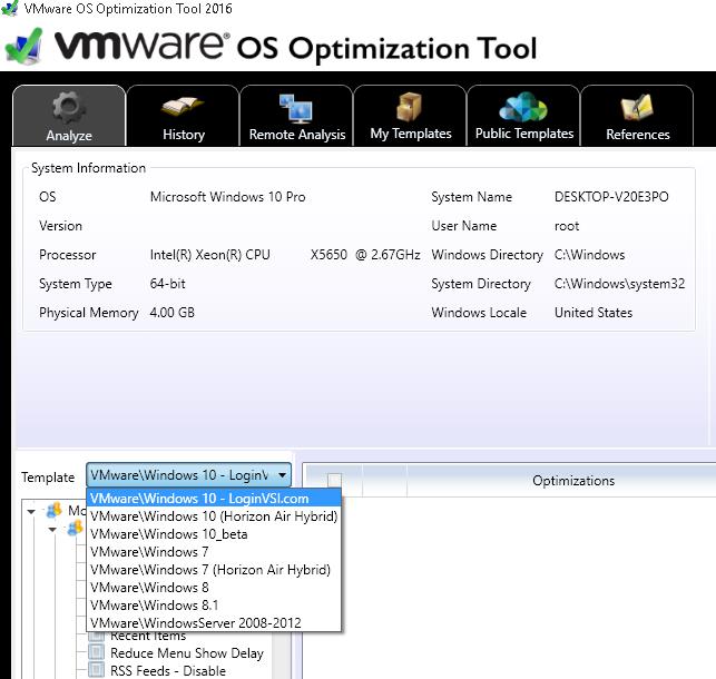 VMware OS Optimization Tool 