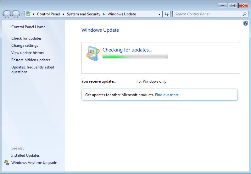 Windows 7 бесконечно долго ищет обновления