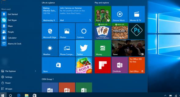 Шаблон начального экрана Windows 10