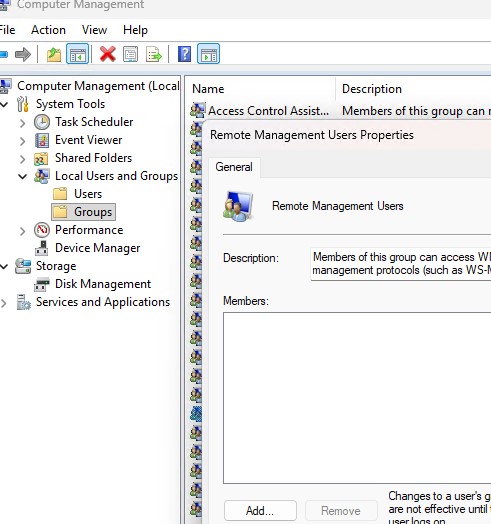 Локальная группа Remote Management Users