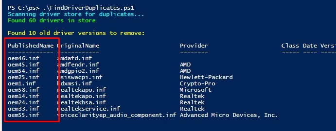 FindDriverDuplicates.ps1 - powershell скрип для поиска/удаления дубликатов и старых версий драйверов в windows