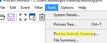 Process Activity Summary в procmon
