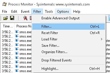 Фильтр событий в Process Monitor