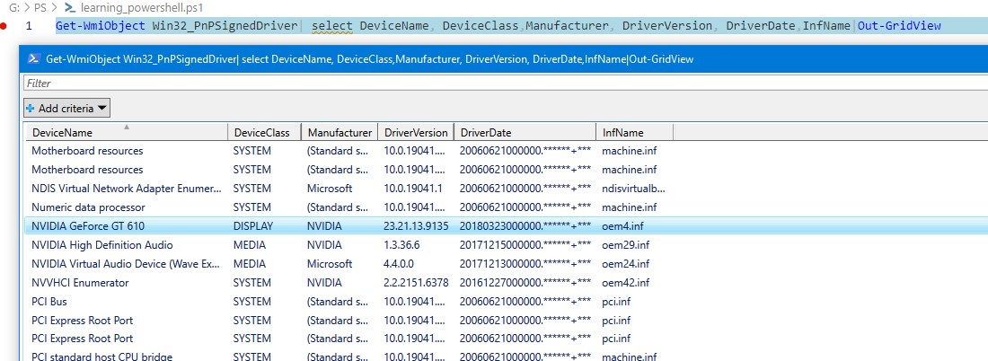 получить полный список установленных драйверов в хранилище DriverStore Windows с помощью PowerShell