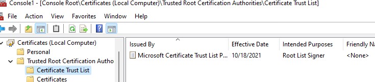 Certificate Trust List (STL) в windows