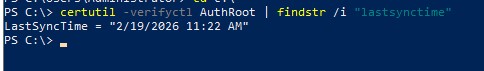 certutil - дата последнего обновления сертфикатов на компьютере