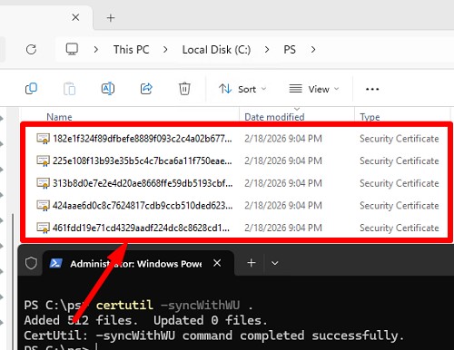 certutil syncWithWU скачать список последних корневых сертфикатов в windows