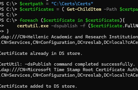 certutil.exe dspublish публикация корневых сертфикатов в AD