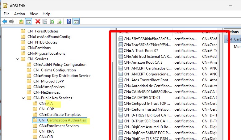 Добавляем сертфикаты в конфигурацию AD