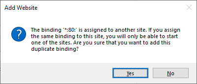 The binding '*:80:' is assigned to another site