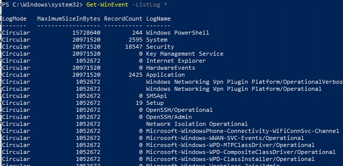 get-winevent вывести список журналов event viewer в windows