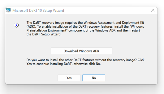 Не устанавливается DaRT в Windows, отсутствует ADK PE 
