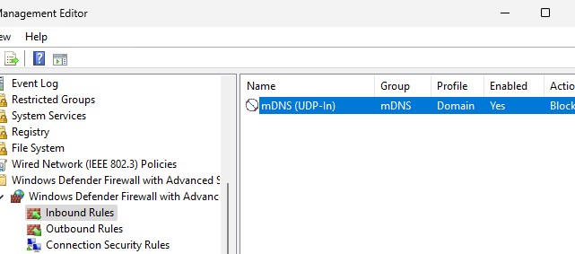 Заблокирвать pravilo mdns-udp в Windows Firewall