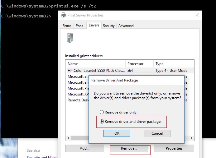 Cannot connect to network. Printui.exe /s /t2. Driver remove. Как удалить драйвер в Windows XP. PCL 6 Print Server.