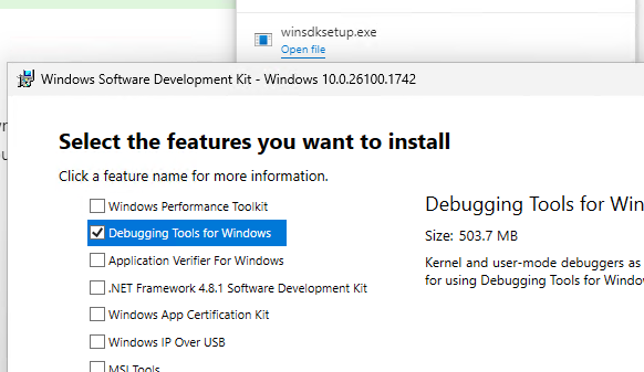 Установка Debugging Tools for Windows