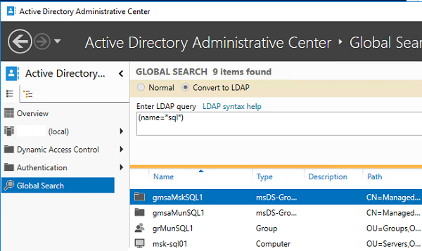 LDAP запросы в консоли Active Directory Administrative Center 