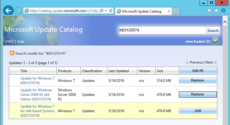 поиск обновлений в Microsoft Update Catalog 
