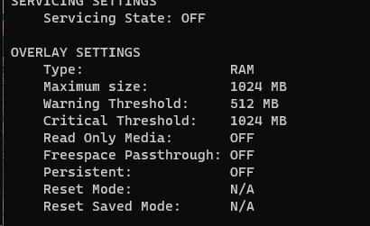 uwfmgr overlay get-config вывести настройки UWF фильтра записи