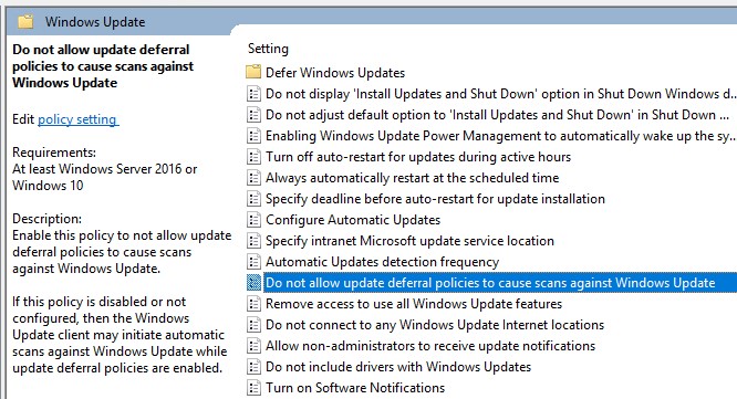 Do not allow update deferral policies to cause scans against Windows Update