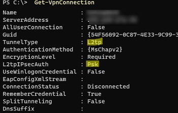get-vpnconnection вывести l2tp подключения