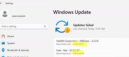 Ошибка в панели windows update