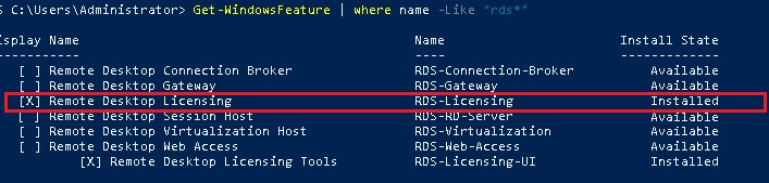 powershell проверить какие службы RDS установлены на Windows Server