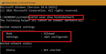 hosted network settings not configured