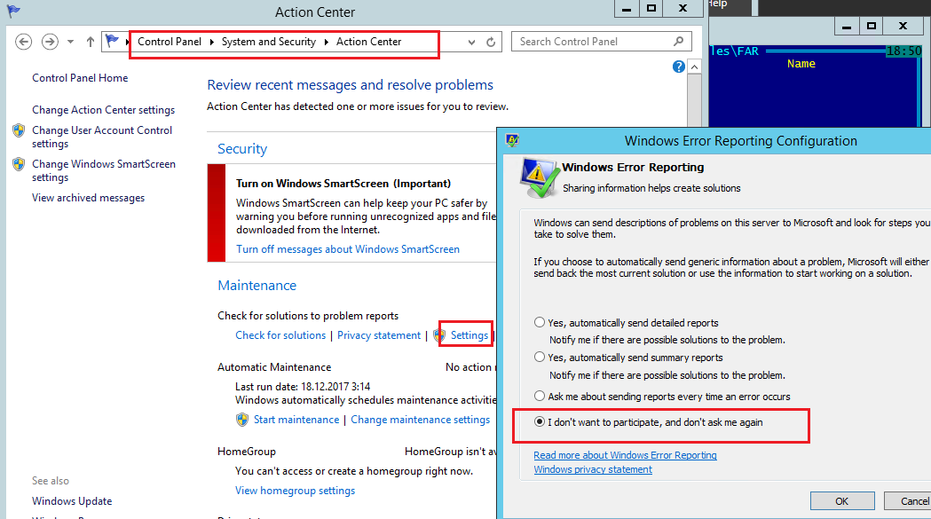 Отключение сбора ошибок службой WER в Windows Server 2012 / R2 