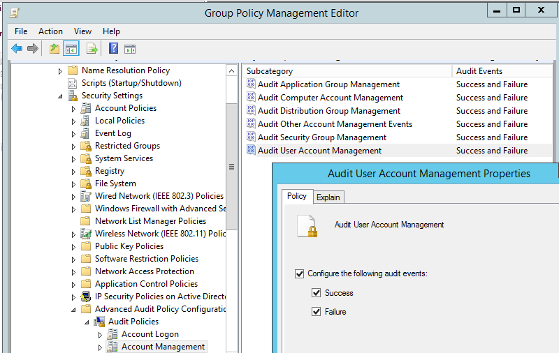 политика Audit User Account Management 