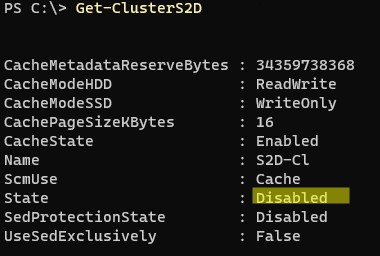 Get-ClusterS2D статус кластера
