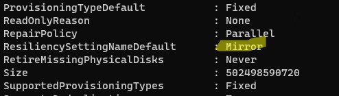 ResielencySettingNameDefault тип отказоустойчивости пула s2d