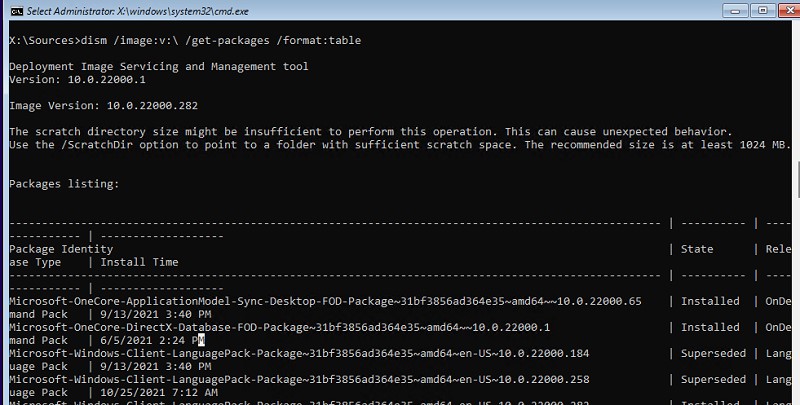 dism get-packages вывести список обновлений в офлайн образе Windows