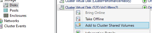 Добавить том в Cluster Shared Volumes