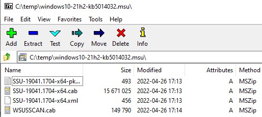 извлечь cab файл из msu обновления windows с помощью 7zip
