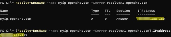 Узнать внешний ip адрес через OpenDNS 