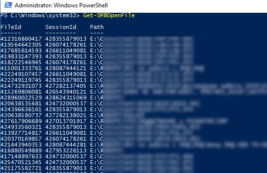 Get-SMBOpenFile вывод списка открытых файлов на SMB сервере с помощью powershell