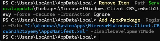 Сброс и переустановка приложения MicrosoftWindows.Client.CBS в Windows 11