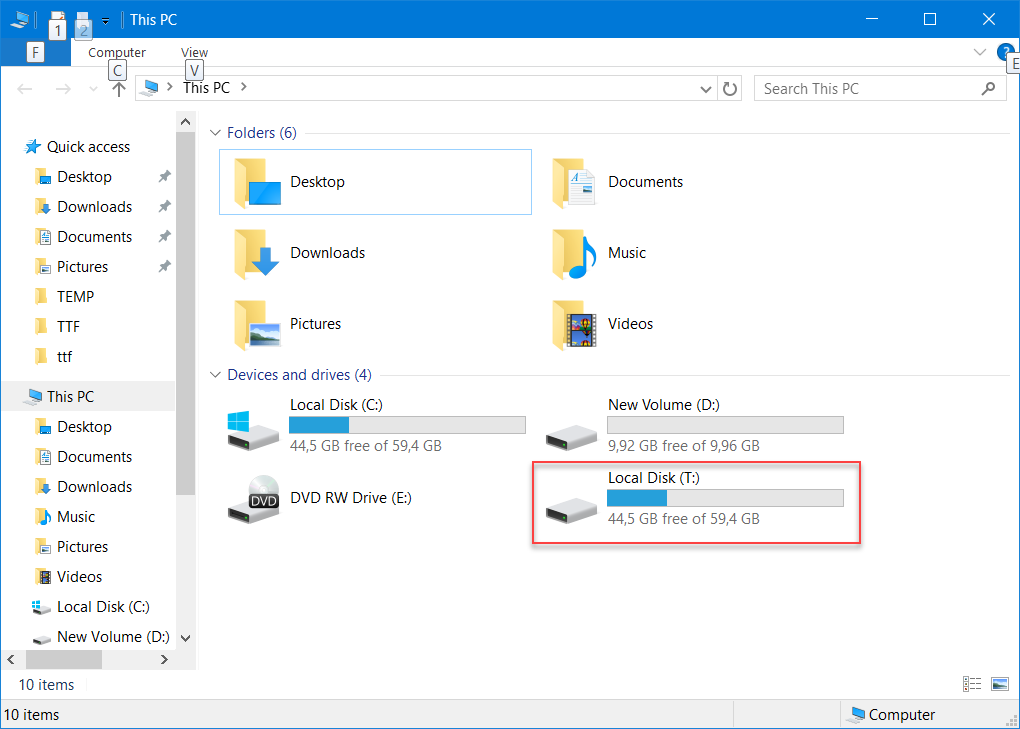 подключенный диск в Windows Explorer 