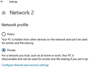 изменить профиль сети windows на private