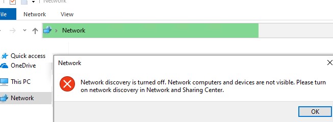 Windows: Обнаружение в сети отключено. Сетевые компьютеры и устройства не видны. 